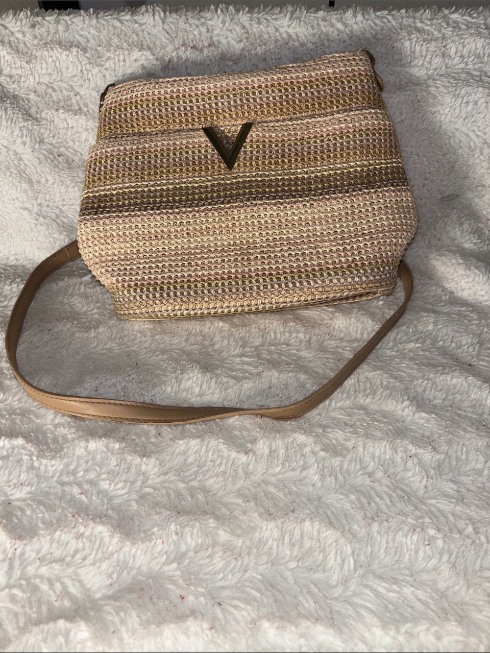 Woven Beige Straw Crossbody Bag with Tan Strap
